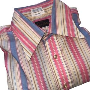 Byron Britton Tallman Striped Button Up Shirt Mens Size 16.5 35 Permanent Press